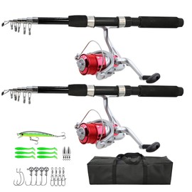 Fishing Pole, 6.9ft 2Pcs Collapsible Fishing Rods Set, Carbon Fiber Fishing Rod, 12 +1 Shielded Bearings Stainless Steel BB Spinning Reels Fishing Carrier Bag for Travel Saltwater Freshwater (6.9FT)
