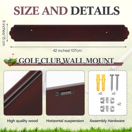 Silipull Golf Club Display Case Wall Mount Wooden 42.13 x 5.9 x 0.47 Inch Wall Mount Wooden Storage Display Rack for Antique or Vintage Golf Clubs