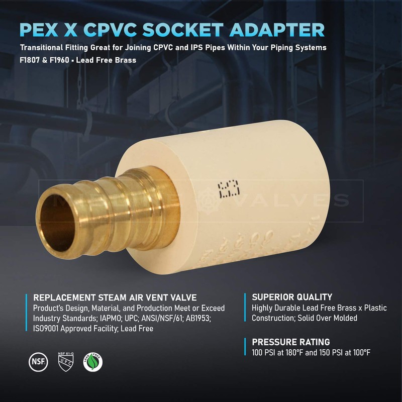 Midline Valve CSDQQG3401-OM 3/4'' PEX Barb x 1" CPVC Adapter