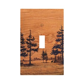Country Rustic Pine Tree Woods Print 1 Gang Toggle Light Switch Cover, Lodge Cabin Barn Woodland Forest Wooden Decorative Single Toggle Device Switch Face Wall Plate Electrical Decorator Outlet Cover