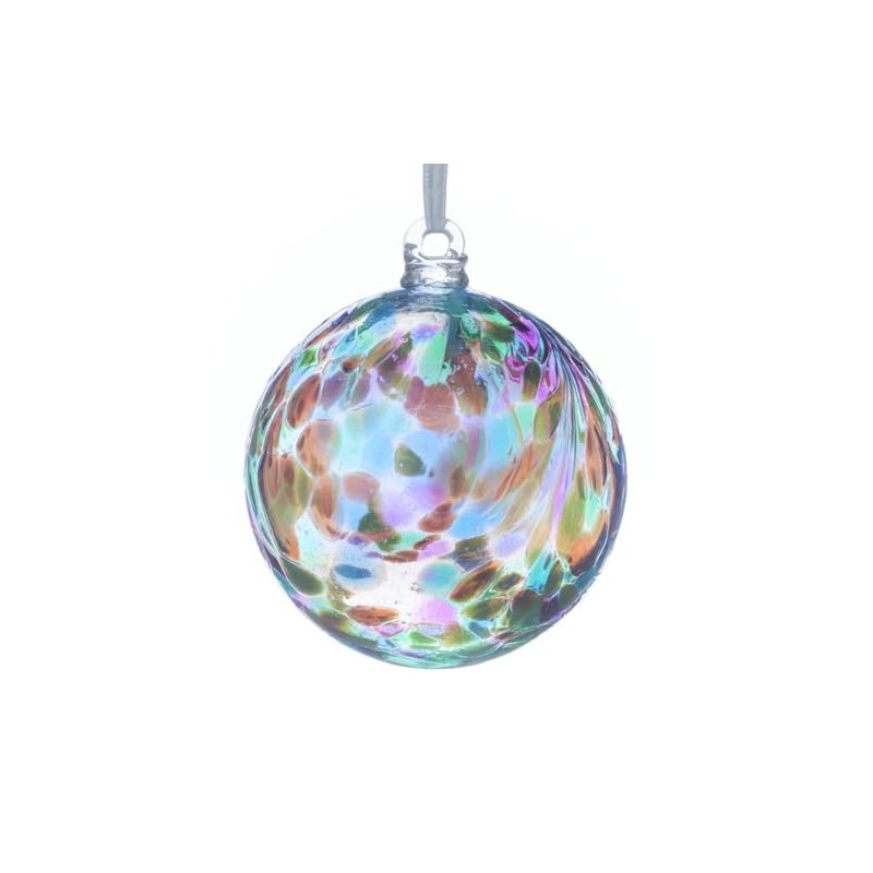Sienna Glass 10 cm Friendship Ball, Feather Design - Peacock