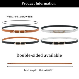 GoGou 2 Pack Skinny Belt for Women Fashion Reversible Leather Belt Adjustable Ladies Waist Belts Thin Belts for Jeans Pants Dress Suit