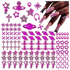 Gehaiwo 110PCS Star Nail Charms Nail Accessories for Acrylic Nails，Star，Planet，Cross，Alloy Y2K Nail Jewels Nail Art Rhinestone for Nail Art Supplies DIY Nail Craft