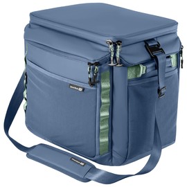 CleverMade Sequoia Collapsible Cooler Bag – 50 Can Insulated Soft Cooler Tote for Travel, Beach, Picnic – 18"x12.5"x14.25" – Twilight Blue – Durable PU/PEVA