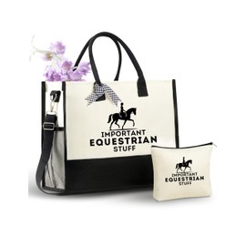 InnoBeta Equestrian Gifts for Women, Equestrian Equipment Tote Bag with Top Zipper Closure and Shoulder Strap