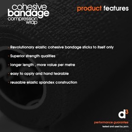 d3 d3 Cohesive Bandage Compression Football Sock Tape Shinguard Wrap 50mm x 10m (Red, 1 Roll) - Physio Fitness Gym Sports Wrist Ankle Injury Support Strapping Pet & Vet Wrap Cats, Dogs, Horses