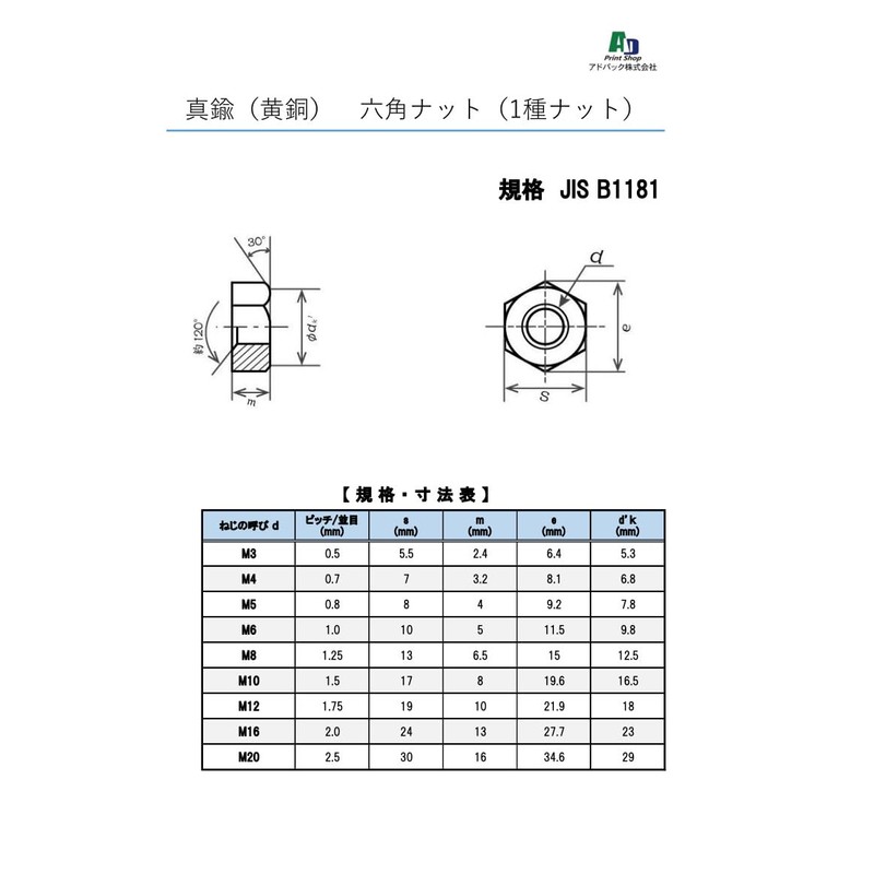 Ad Pack [Pure Domestic Product] Brass Hex Nut (1 Type