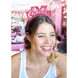 RhinestoneSash Sweet 16 Birthday Party Supplies - SET OF 4: Hot Pink (1) Its My Birthday Headband & (3) Happy 16 Headbands - 16th Birthday Decorations - (1IMB 3Hap16) HPK