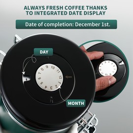 BUCOMTU 1.8 Litre Stainless Steel Coffee Canister Airtight with Date Display and Stainless Steel Scoop Coffee Canisters, Coffee Bean Container for Nuts, Cocoa, Tea Leaves