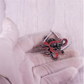 Octopus Swordman Katana Sword Enamel Pin Brooch Badge for Backpack Collar Lapel Pin Octopus Enamel Brooch Pin for DIY Craft Accessories, Metal