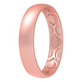 ThunderFit - Alianza de boda de silicona para mujer, transpirable, con ranuras de aireación, 4 mm de ancho, 1.5 mm de grosor, 12 anillos/8 anillos/4 anillos/1 anillo, 1 anillo - oro rosa., 4.5 - 5 (15.7mm)