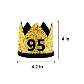 95th Birthday Crown Hat Gold Black Sequin Party Crown, Happy 95 Years Old Bday Decorations Ninety-five Cap Party Outfit Gifts Photo Booth Props Supplies Ideal Him Her Men Women Party Favors Decors