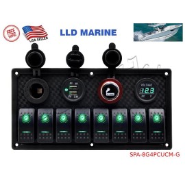 LLD_TK 8 Gang Toggle Switch Panel Breaker Green LED Voltmeter RV Car Marine Boat 12-24V