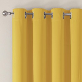 VEHEDE Blackout Curtains with Eyelets, Opaque Curtains, Thermal Curtain, Cold Protection, Thermal Curtain, Heat Protection for Girls, Window Curtains, Short for Bedroom, H 137 x W 117 cm, Mustard