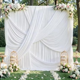 White Ceiling Drapes for Weddings and Parties – Polyester Backdrop Curtains with Rod Pocket for Event Decoration