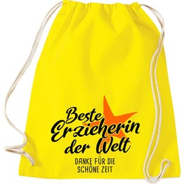 ShirtInStyle Turnbeutel, Beste Erzieherin der Welt Danke für die schöne Zeit, Schule Kita Hort Kindergarten, Farbe gelb