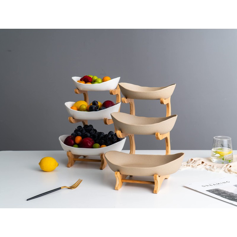 3 Tier Fruit Basket, Ceramic Fruit Bowl for Kitchen Counter,