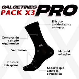 HUIZAPOL | Pack x3 Calcetas Deportivas Pro Negro - S/M | Calcetas Hombre y Calcetas Mujer - Calcetines Hombre Calcetines Mujer | Conjunto Deportivo Hombre | Ropa Deportiva - Regalos Medias Aesthetic