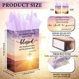 Coume 25 Pcs Church Gifts for Mothers Day Christian Gift Bags Bulk with Tissue 5.91 x 3.15 x 8.27 Inches Religious Baptism Bags with Handles Paper Gift Bags for Church Mom Birthday Party Favor