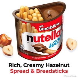 Nutella & GO Chocolate Hazelnut Spread with Cocoa plus Breadsticks, 4 Snack Packs, 1.8 oz Each
