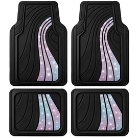 Road Comforts Car Floor Mats Full Set – Front & Rear Car Floor Mats with Aluminum Design, Anti-Slip Backing, All-Weather Protection, Trim-to-Fit Car Mats for Most Sedans, SUVs & Vans - Glitter