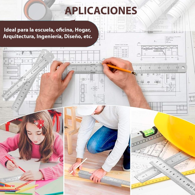 Regla de Metal Acero Inoxidable Graduada 12 Pulgadas 30 Centimetros