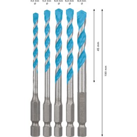 Bosch Professional 5 x Expert HEX-9 MultiConstruction Drill Bit Set (for Concrete, Diameter 4–8 mm, Hammer Drill Accessories)
