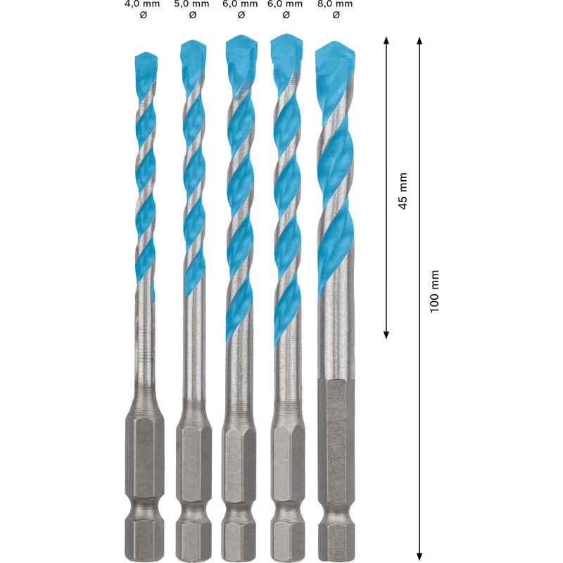 Bosch Professional 5 x Expert HEX-9 MultiConstruction Drill Bit Set
