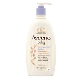 Aveeno Baby Calming Comfort Moisturizing Body Lotion with Relaxing Lavender & Vanilla Scents, Non-Greasy, Nourishing Prebiotic Oatmeal, No Added Parabens, 12 fl. oz