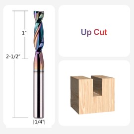 SpeTool 1/4 Shank Up Cut Spiral Router Bit 1/4 inch Cutting Diameter 1 inch Cutting Length CNC Router Bits for Woodworking with Extra Long Life Coating