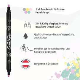 Online Calli.Twin Pastel, Double Line Pen, Set of 5 Hand Lettering Markers, Pens with Double Tip, Calligraphy Set, Calligraphy Tip and Split Tip for Bullet Journal, Watercolour