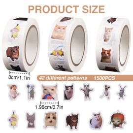 1500PCS Cat Meme Stickers Roll, 42 Styles Funny Animal Cat Dog Stickers for Adults Kids, Vinyl Waterproof for Water Bottles Laptops Phone Luggage Guitar