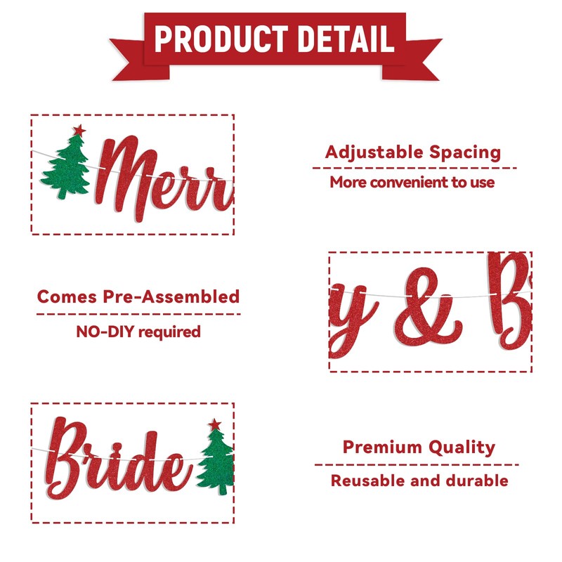 Merry & Bride Banner - Christmas Bridal Shower Decor, Xmax
