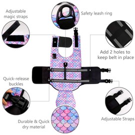 Dog Life Jacket Ripstop Pet Safety Floatation Vest Adjustable Dog Life Preserver Reflective Durable Rescue Handle Pet Lifesaver for Small Medium Large Dogs Swimming Beach Boating（Mermaid, L）