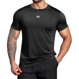 Boyzn Men's Reflective Stripe & Perforated Breathable T-Shirt - Moisture Wicking Quick Dry Gym Shirt for Running, Basketball, Hiking Black-01-3XL