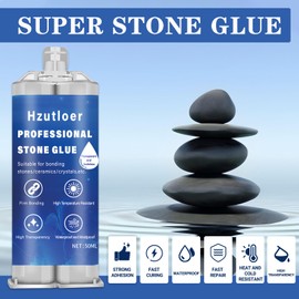 Hzutloer 50 ml（1.69 OZ） Stone Adhesive with Mixing Nozzle Marble Instant Adhesive, Strong Clear Adhesive Suitable for Marble, Granite, Artificial Stone, Tile Adhesive, DIY, Waterproof, Heat Resistant