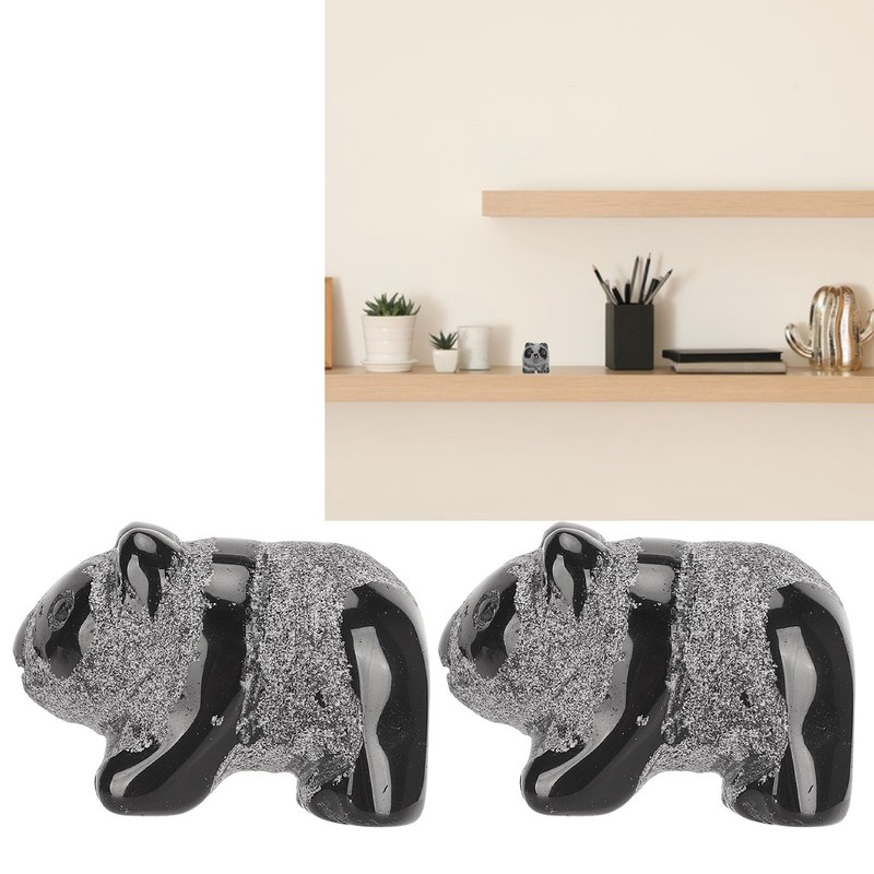 2pcs Panda Statue Obsidian Frosted Cute Mini Ingenious Handcrafted Panda