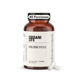 ORGANILIFE Probiomax Probioticos y Prebioticos Mujer 8 Cepas de Lactobacilos con Inulina de Agave y Extracto de Curcuma Capsulas 60 Porciones Contribuye a una Función Digestiva Normal Sin Gluten Non GMO