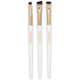 BRAWNA Juego de Pinceles para Cejas (3 Piezas) Pincel de Precisión en Ángulo para Delineado, Mapeo de Labios y PMU Pincel Plano para Corrector y Maquillaje Permanente Cerdas de Nailon Premium