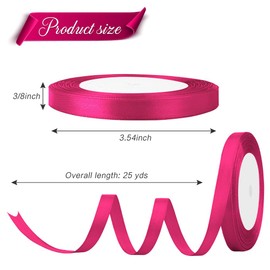 Hot Pink Ribbon for Christmas Tree Decoration 3/8 in 25 Yards Silk Ribbon Hair Ribbon Ties Women Valentine Ribbon Ornament Ribbon Birthday Ribbon Wedding Ribbon for Invitation Floral Decoration