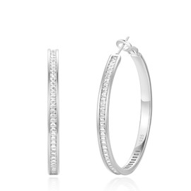VEEDOFA Large 925 Sterling Silver Rhinestone Hoops Earrings for Women Thick Diamond Hoop Earrings for Women