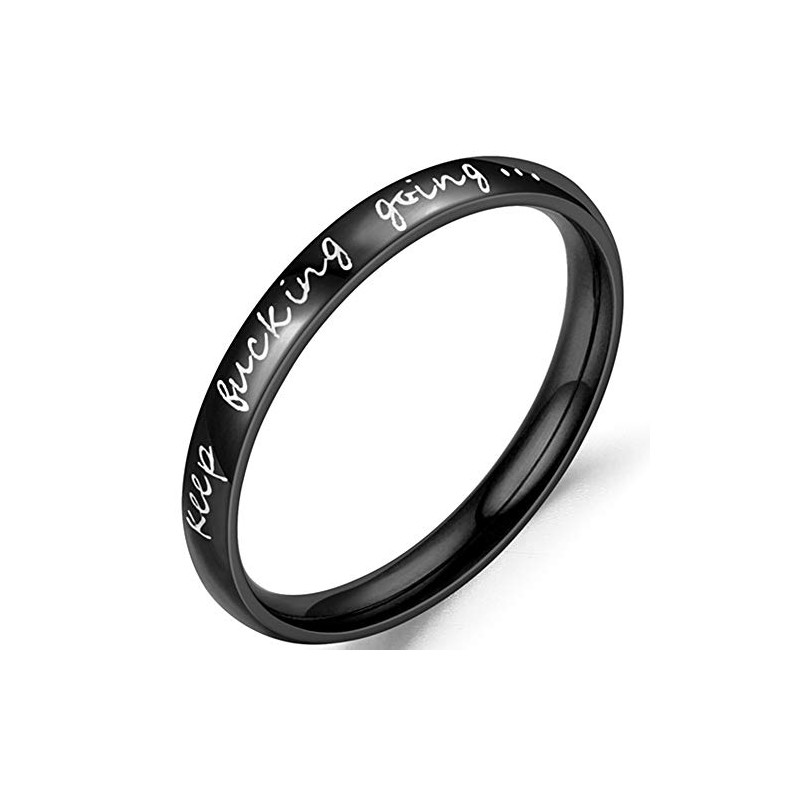 Stainless Steel Stackable Keep Fucking Going Inspirational Graduation Ring (Black,