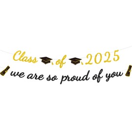 Class of 2025 Banner - Congrats Grad Decorations Black Glitter we are so Proud of You Graduation Banners Garland for College High School Grad Party Supplies School Home Car Decorations