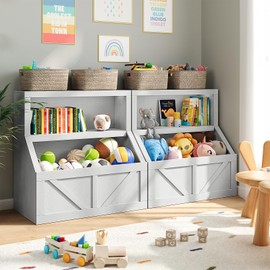 IDEALHOUSE Kids Bookshelf and Toy Storage, Wooden Toddler Bookcase Cabinet with Storage Organizer, Children's Large Cubbies for Playroom Bedroom Nursery Classroom School Kindergarten Daycare