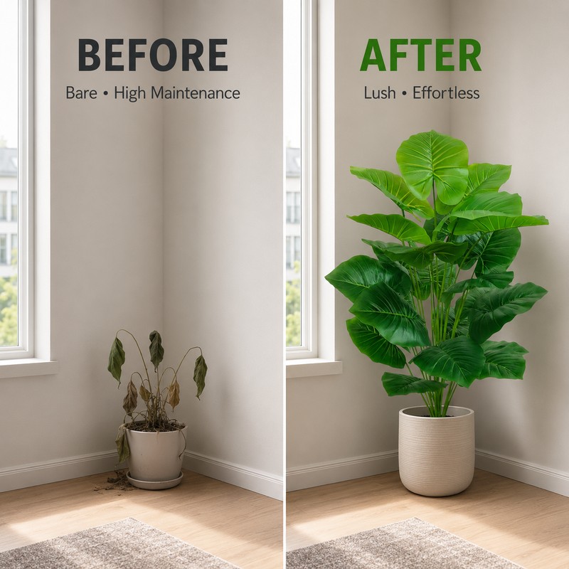 Artificial Palm Tree 39.37 Inch, 18-Leaf Faux Tropical Floor Plant,