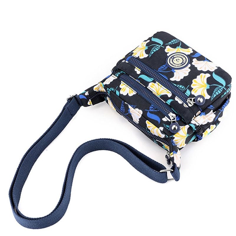 YYW Women's Multi Pocket Waterproof Nylon Shoulder Bag, M-solid black,