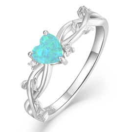 YL 925 Sterling Silver Engagement Rings Heart Cut 5MM Created Green Opal Infinity Band Leaf Jewelry for Women-size10