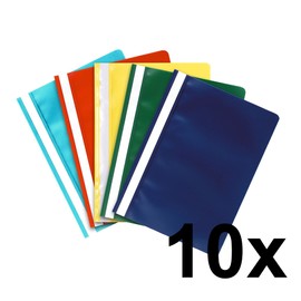 Exacompta 449245B Pack of 10 Plastic File Folders Made of Polypropylene Film for DIN A4 Commercial Binding Assorted Colours with Labelling Strips Stapler Ideal for Office and School