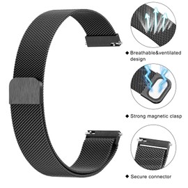 Metal Bands for Garmin Venu 3S/Venu 2S/Vivoactive 4S/Vivomove 3S/Forerunner 255S/Forerunner 265S, Stainless Steel Metal Replacement Bracelet Strap for Garmin Smartwatch (Black)