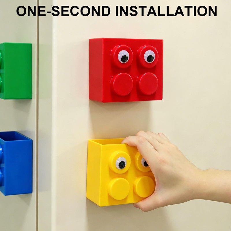 Cute Brick-Style Magnetic Basket Organizer for Fridge, 2 Pack ABS